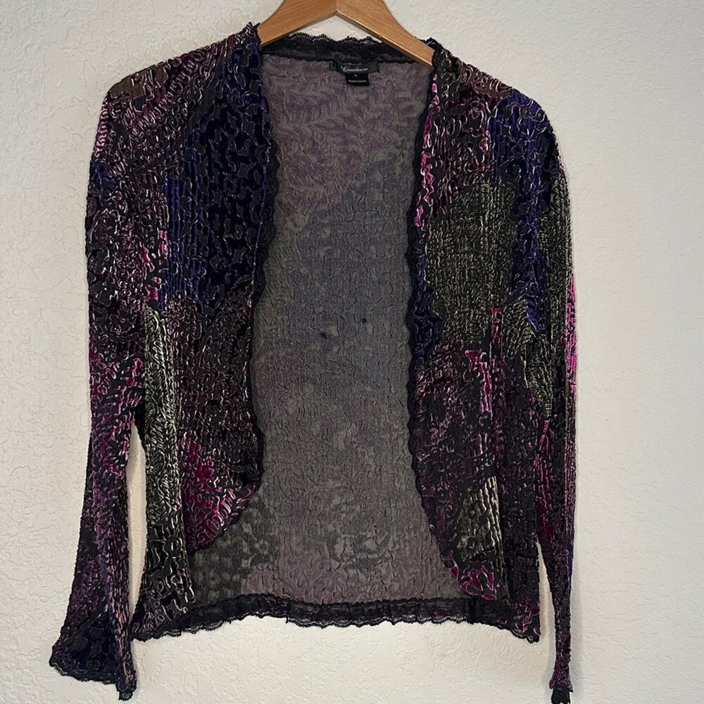 Burnout Velvet Crinkly Open Cardigan Sweater Dark Goth Purple Gothic Witchy